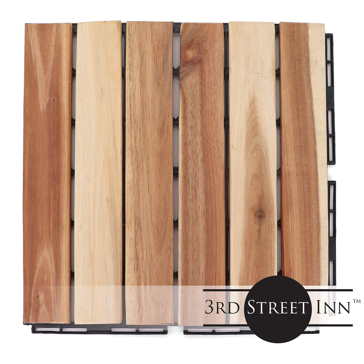 Deck Tiles - Patio Pavers - Acacia Wood Outdoor Flooring - Interlocking Patio Tiles - 12"x12" (20 Pack) - Natural Acacia Finish - Straight Pattern 3rd Street Inn