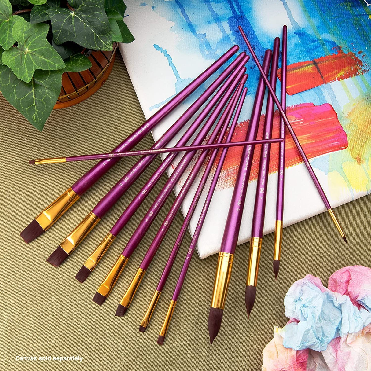 Royal Brush Manufacturing Royal and Langnickel Zip N' Close 12-Piece Brush Set, Firm Burgundy Taklon, Assorted Royal Brush