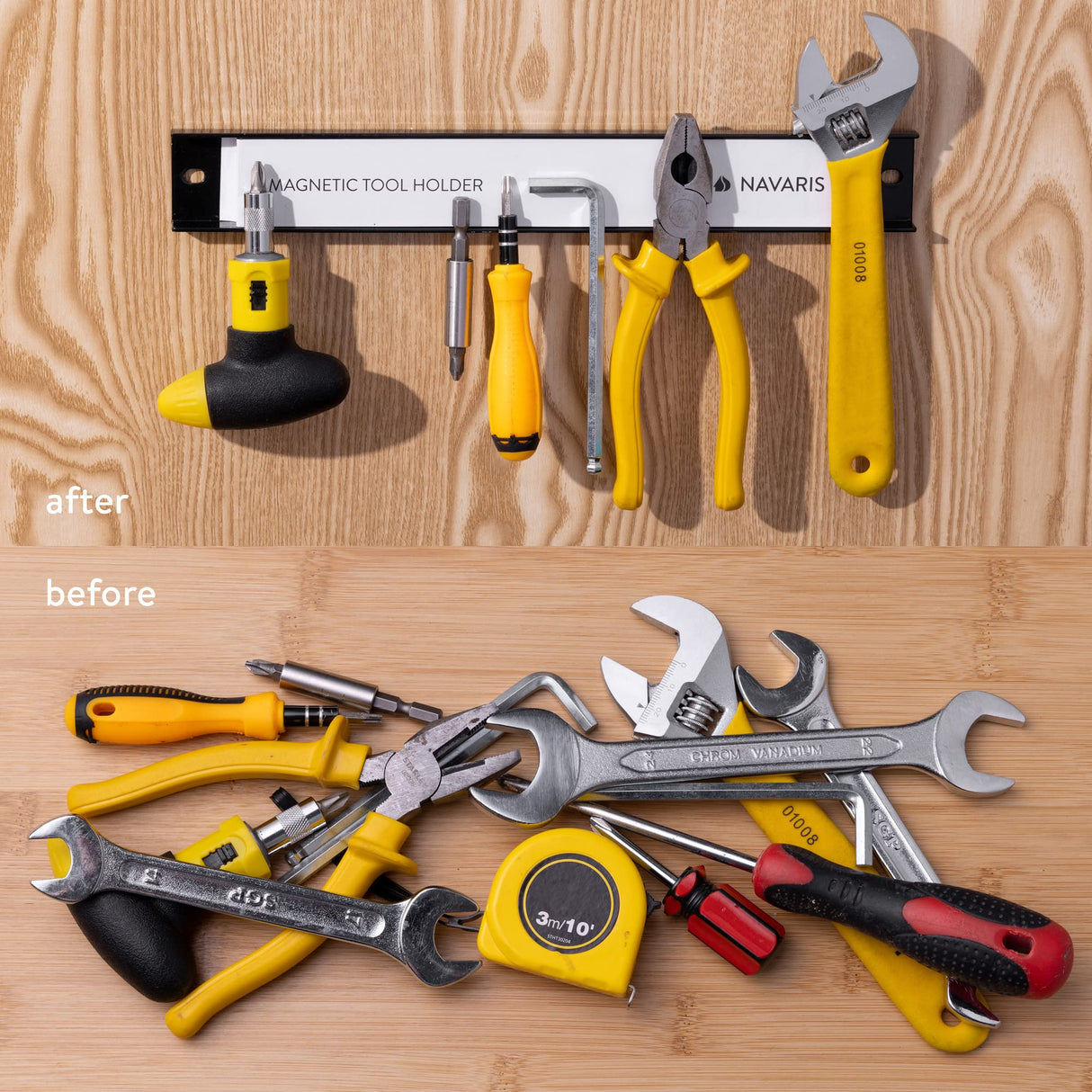 Navaris Set of 4 Magnetic Tool Holder Rack - 12 Inch Heavy Duty Garage Wall Holder Strip for Tools - Tool Bar with Magnet for Screwdriver, Wrench Navaris