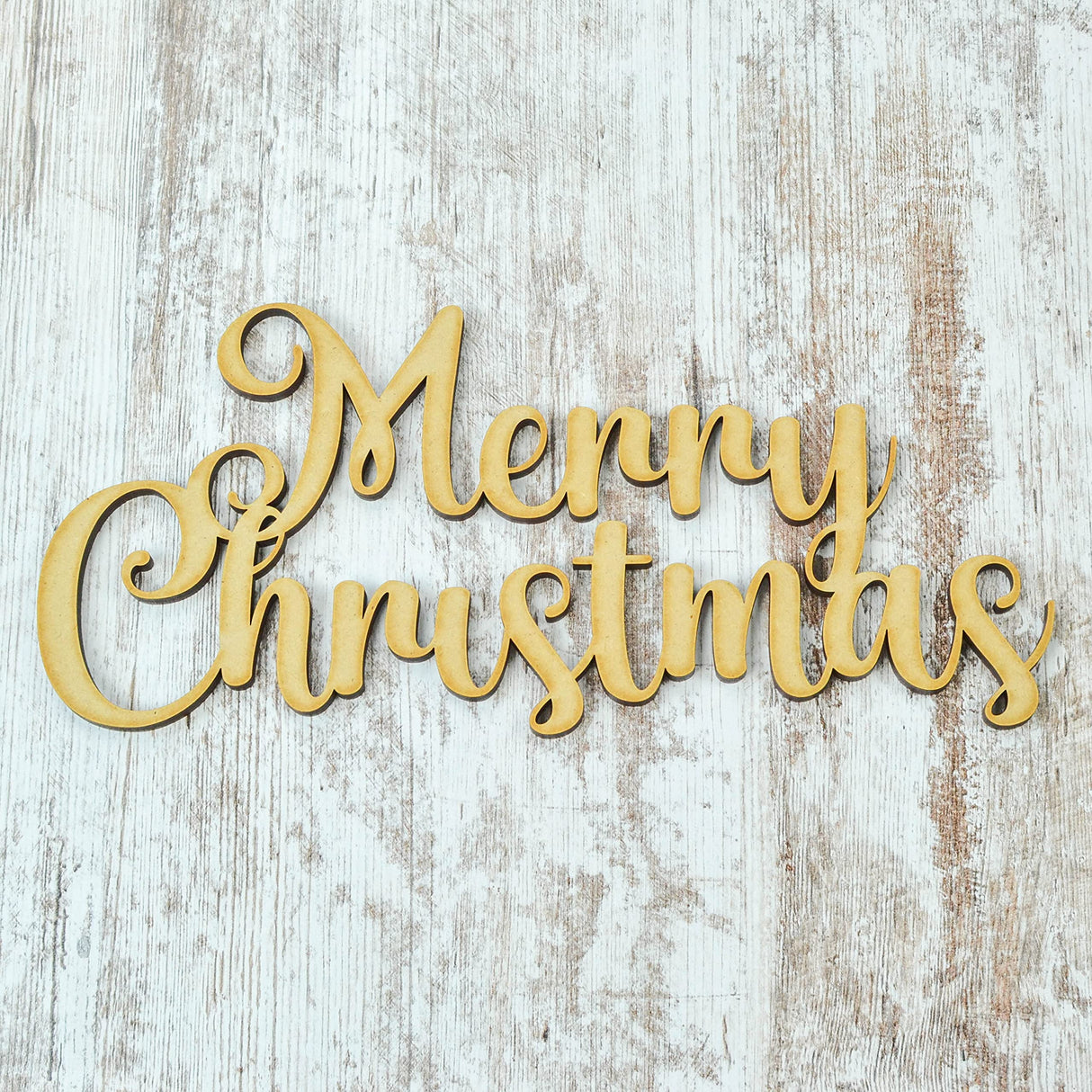 Merry Christmas Wood Cutouts for Crafts - Wooden Shapes 5mm (0.2 Inches) Thick Birch - Wreath Enhancement Add On Pink Door Wreaths