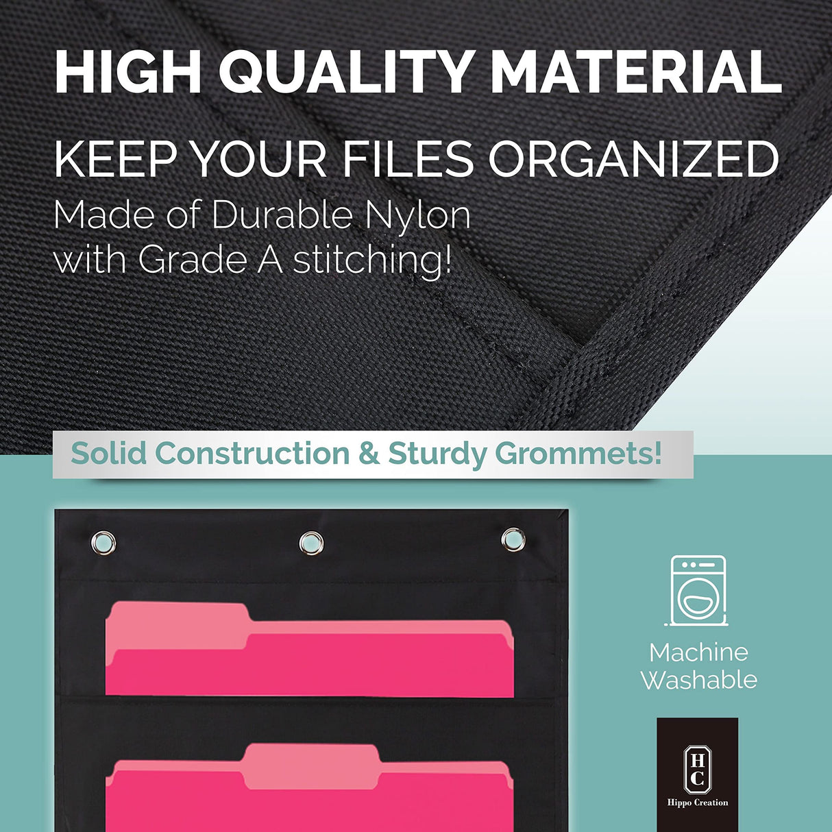 Black Pocket Chart for Classroom - 10 Pocket Storage Rainbow Pocket Charts , 2 Over Door Hangers Included, Hanging Wall File Organizer for File Hippo Creation