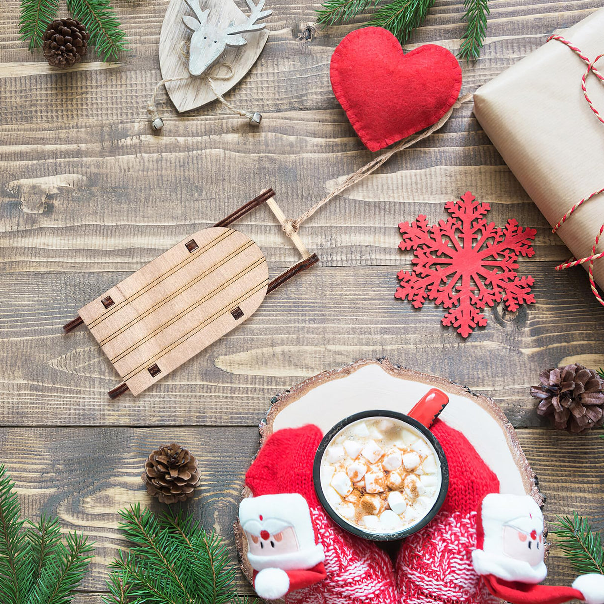 The Office Ornaments 5 Pcs Christmas Sled Ornaments Unfinished Wood Miniature Sleigh for Xmas Tree Hanging Decoration Christmas Sled Decor SEWACC