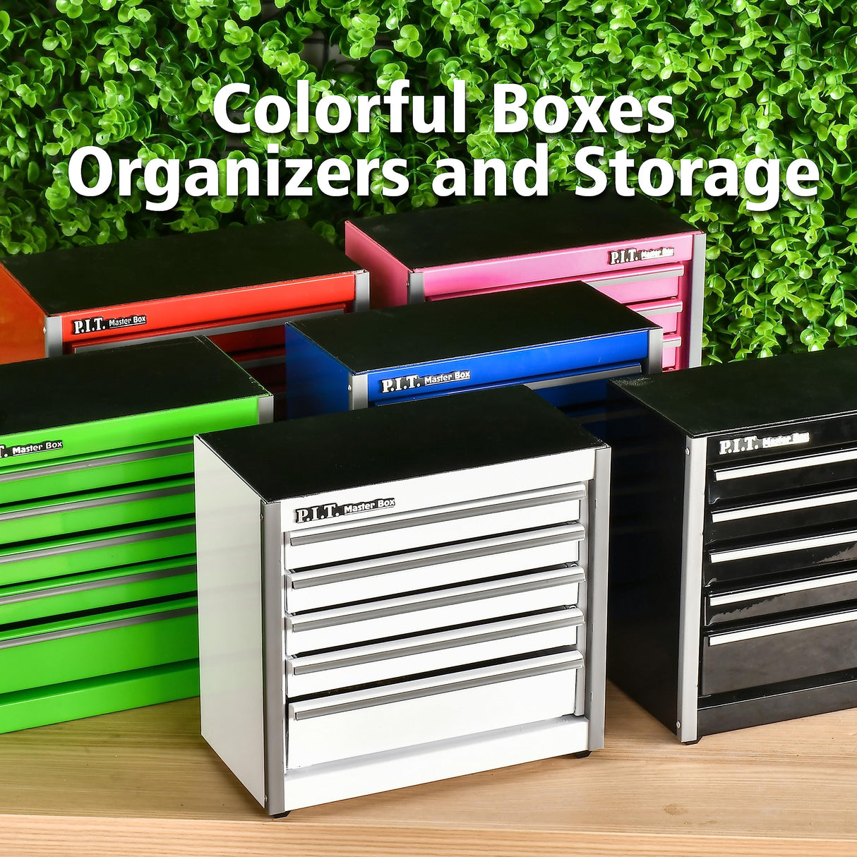 P.I.T. Portable Five-Drawer Steel Tool Box, Green Hand Carry Tool Cases for Tools Storage P.I.T.