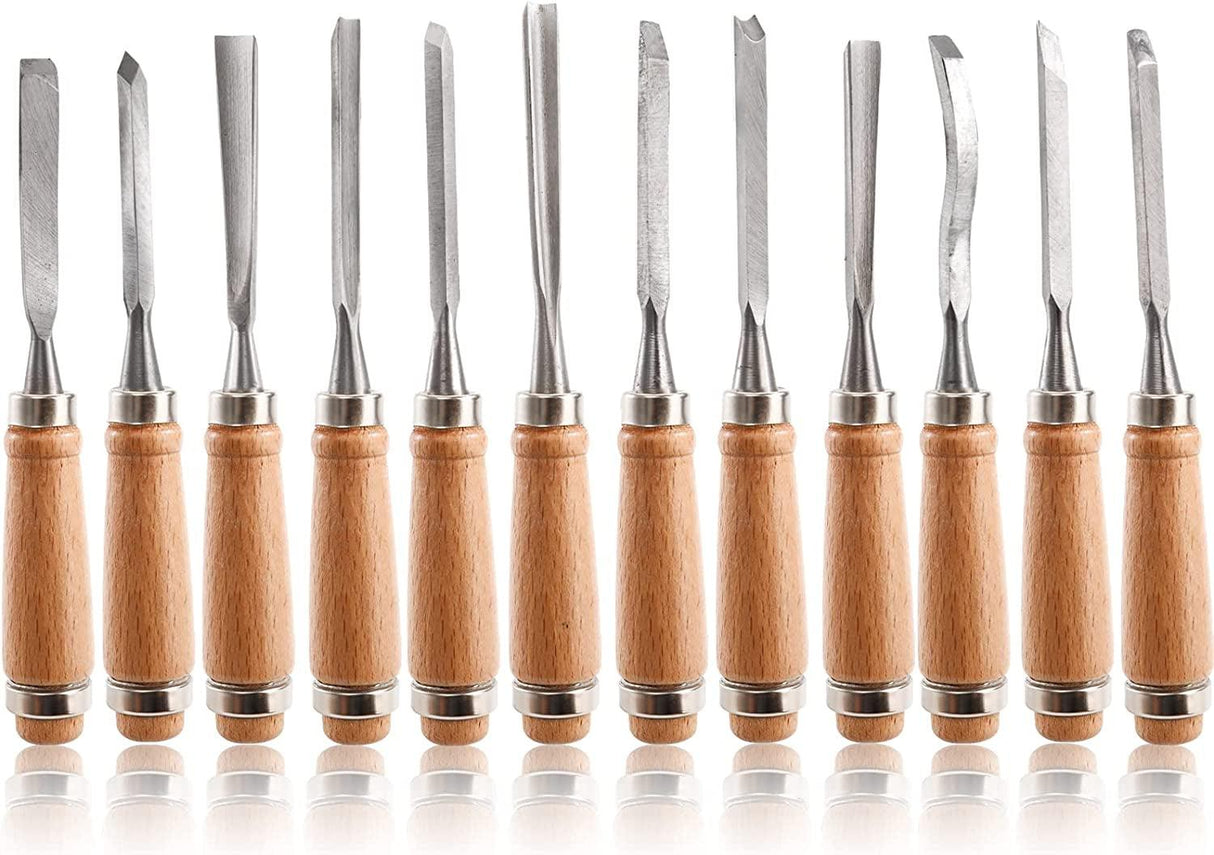 12 PCS Wood Carving Tools, Gouges Woodworking Chisels, Full Size Wood Carving Knifes WoodArtSupply