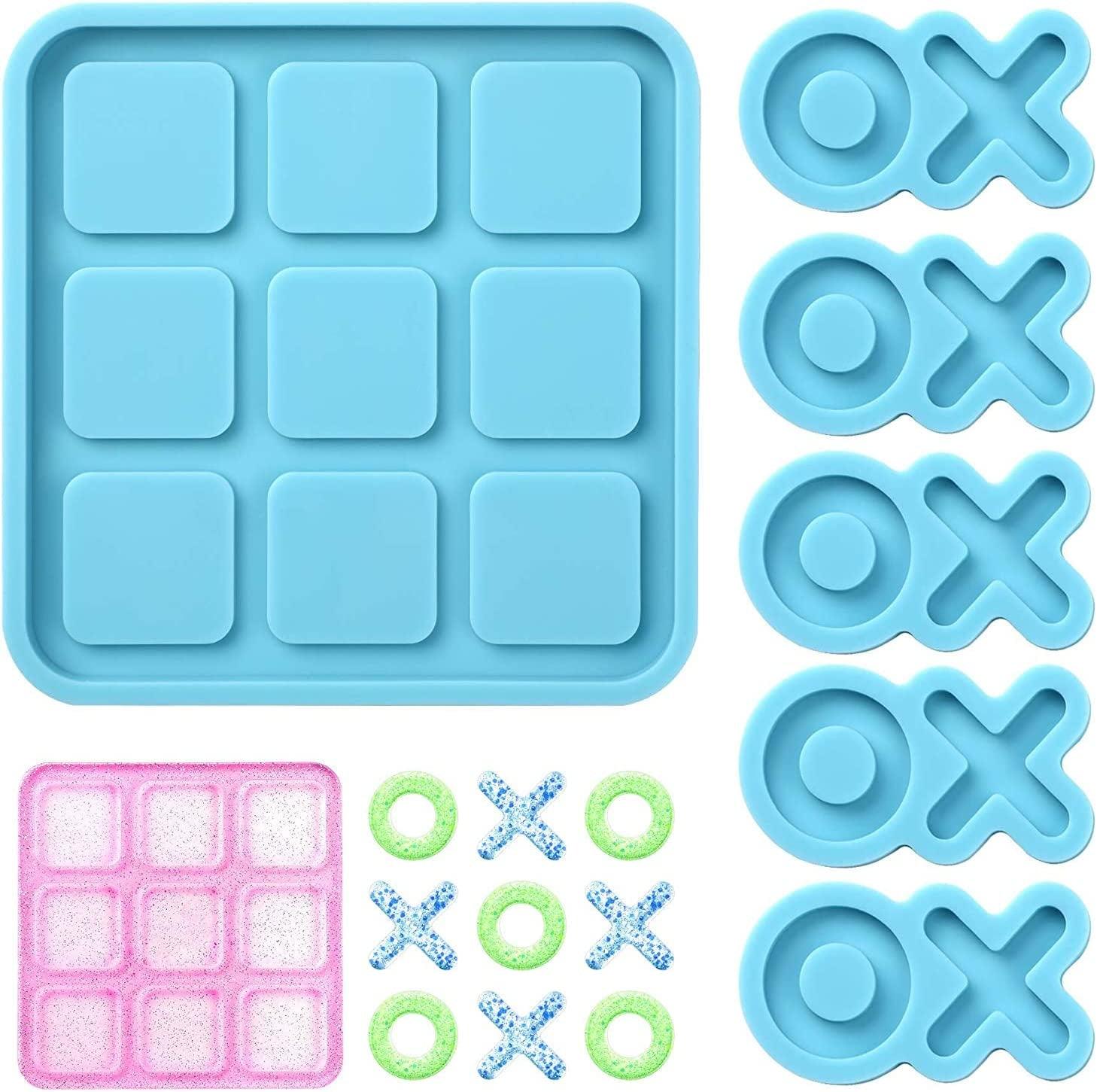 Tic Tac Toe Resin Mold with 5 Chess Pieces Molds, X O Board Game