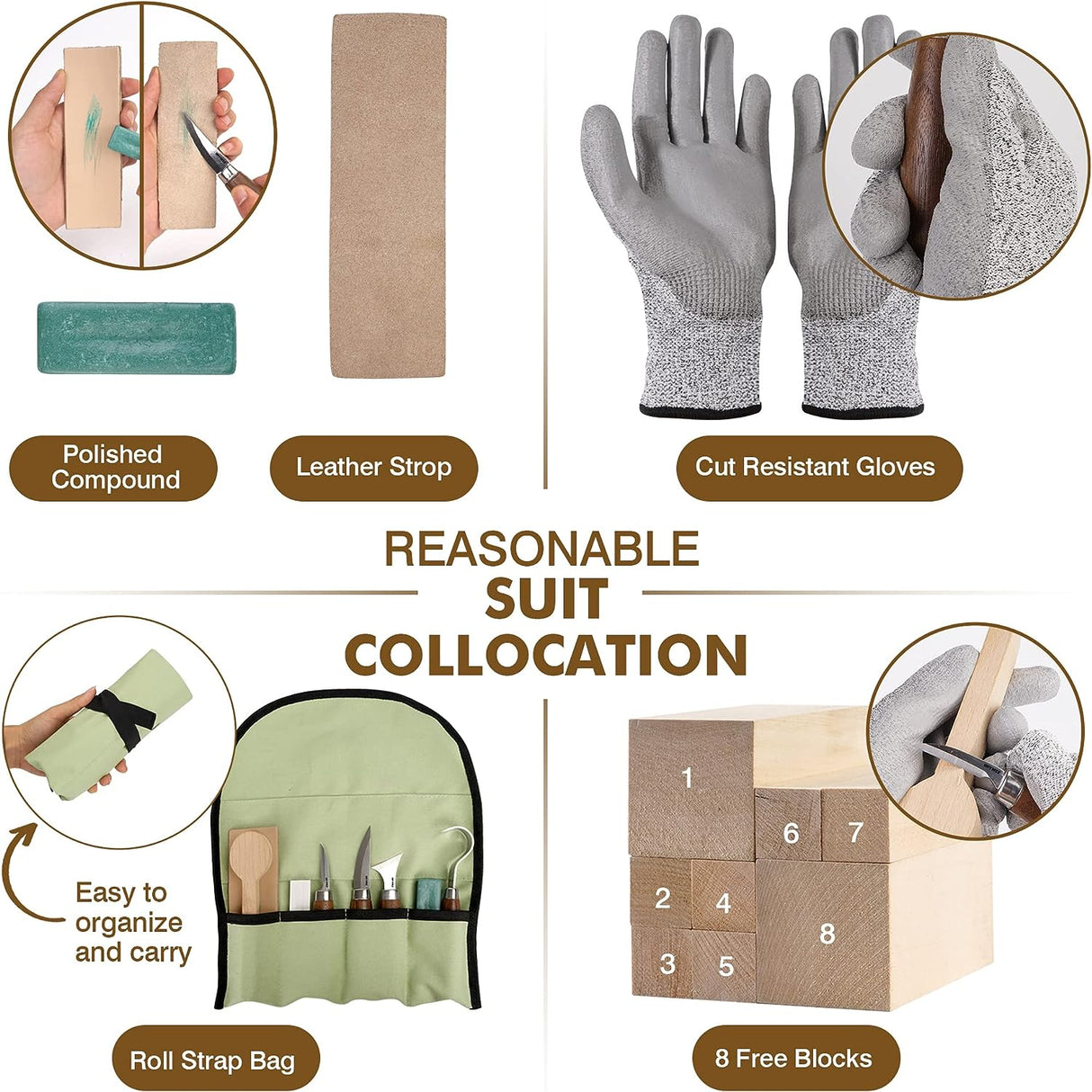 Wood Whittling Kit for Beginners-Complete Whittling Set with 4Pcs Wood Carving Knives & 8Pcs Basswood Wood Blocks-Perfect Wood Carving Kit WoodArtSupply