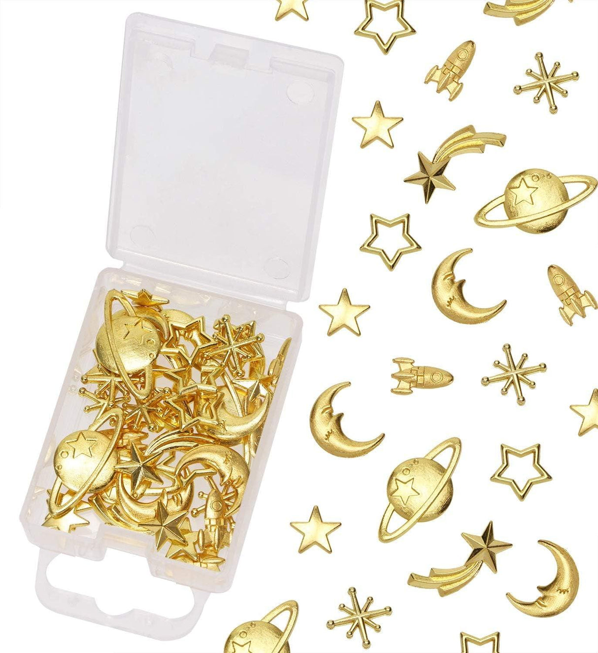 Cosmos Themed Resin Fillers Charms Beads 42Pcs Gold Alloy Star Moon Planet Filling Accessories for Epoxy Resin Craft Jewelry Making (Gold) WoodArtSupply