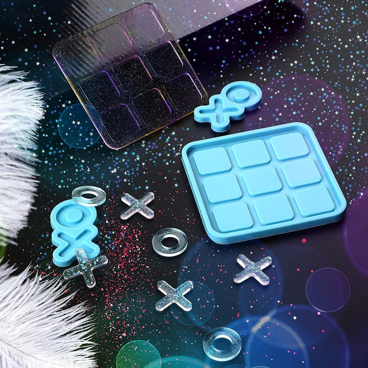 Tic Tac Toe Resin Mold with 5 Chess Pieces Molds, X O Board Game Silicone Molds for Resin Casting,Diy Tabletop Board Game WoodArtSupply