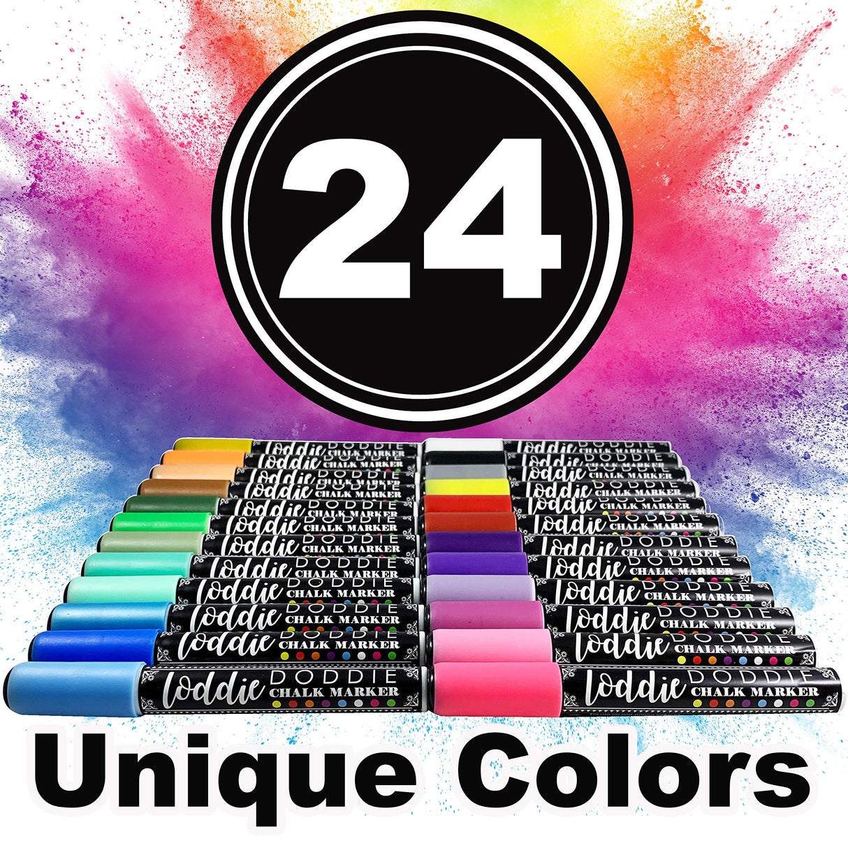 Loddie Doddie Liquid Chalk Markers | Dust Free Chalk Pens - Perfect for Chalkboards, Blackboards, Windows and Glass | 6mm Reversible Bullet & Chisel Loddie Doddie