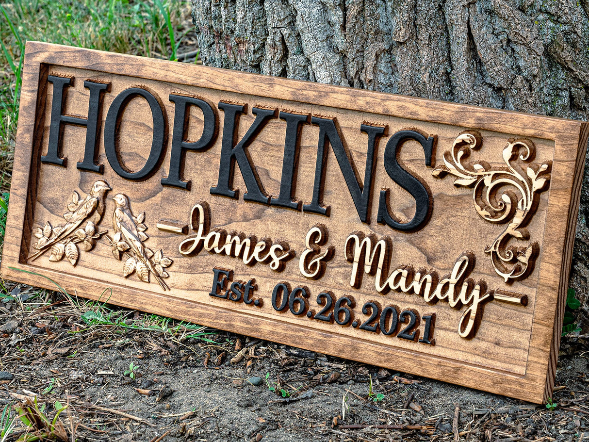 Rustic Wedding Decor | Personalized Wedding Gifts | Custom Wedding Signs | Last Name Sign | Love Bird Wall Decor | Bridal Shower Sign | Wood Garden 3D Woodworker