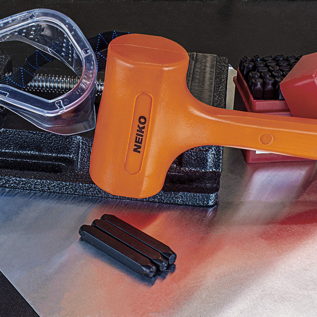 NEIKO 02848A 3 LB Dead Blow Hammer, Neon Orange | Unibody Molded | Checkered Grip | Spark and Rebound Resistant Neiko