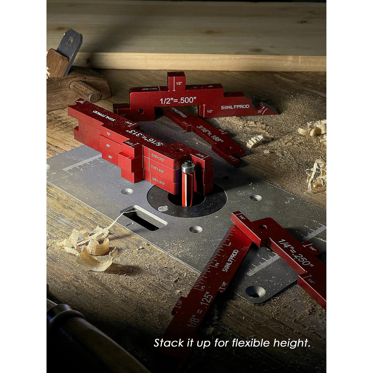 SUNLFPROD Router Table Setup Bars 7pcs Aluminum Precision Router Setup Blocks Woodworking & Setup Bars for Routers Tables Saw Accessory, Measuring SUNLFPROD