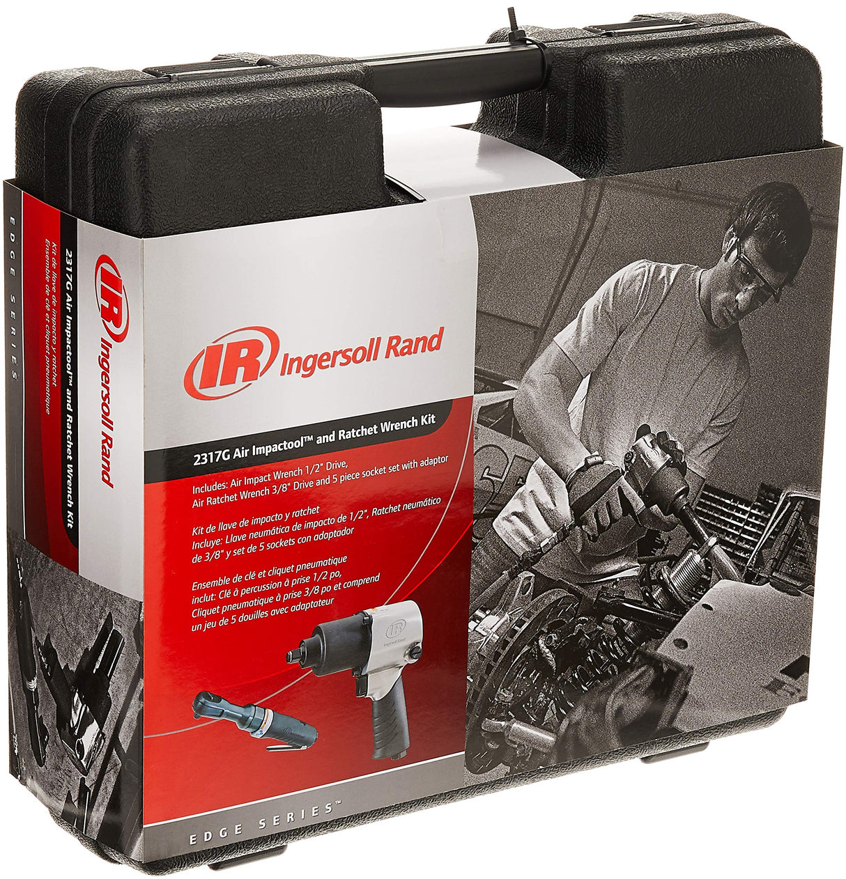 Ingersoll Rand 2317G Edge Series Kit with 231G Air Impact & 170G Air Ratchet Wrench, 5 Piece Socket Set and Storage Carry Case, Ergonomic Grips, Ingersoll Rand