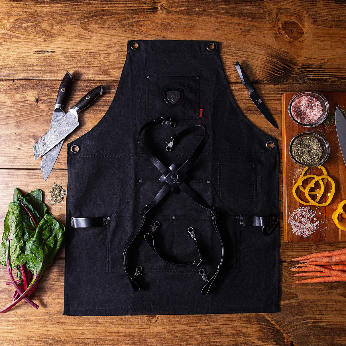 Dalstrong Professional Chef's Kitchen Apron - Sous Team 6" - Heavy Duty Waxed Canvas - 5 Storage Pockets + Towel & Tong Loop - Liquid Repellent Dalstrong