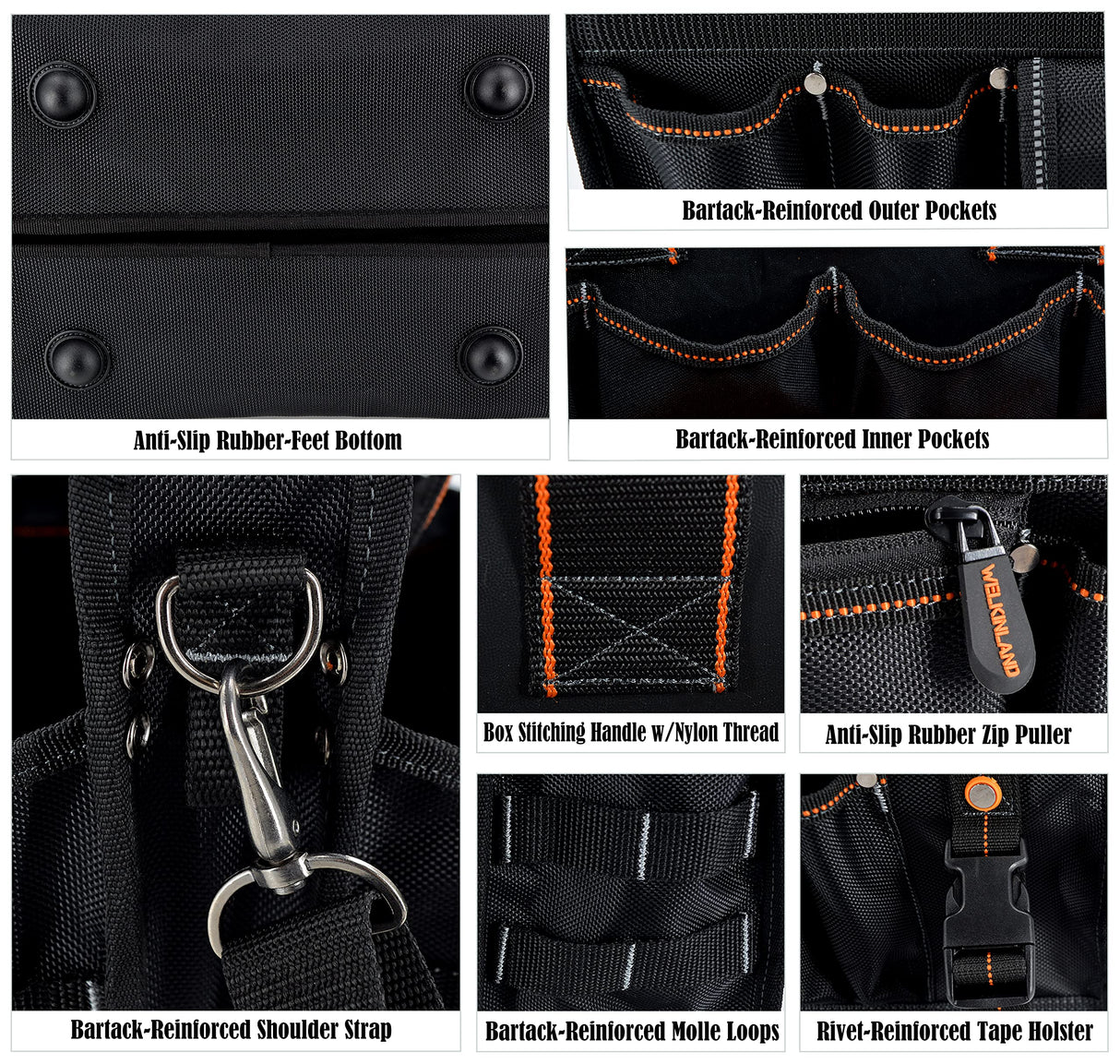 19-POCKETS Tool tote, Tool bag organizer, Electrician tool bag, HVAC tool bag, Tool caddy, Tool bags for electricians, Tool tote bag w/socket WELKINLAND