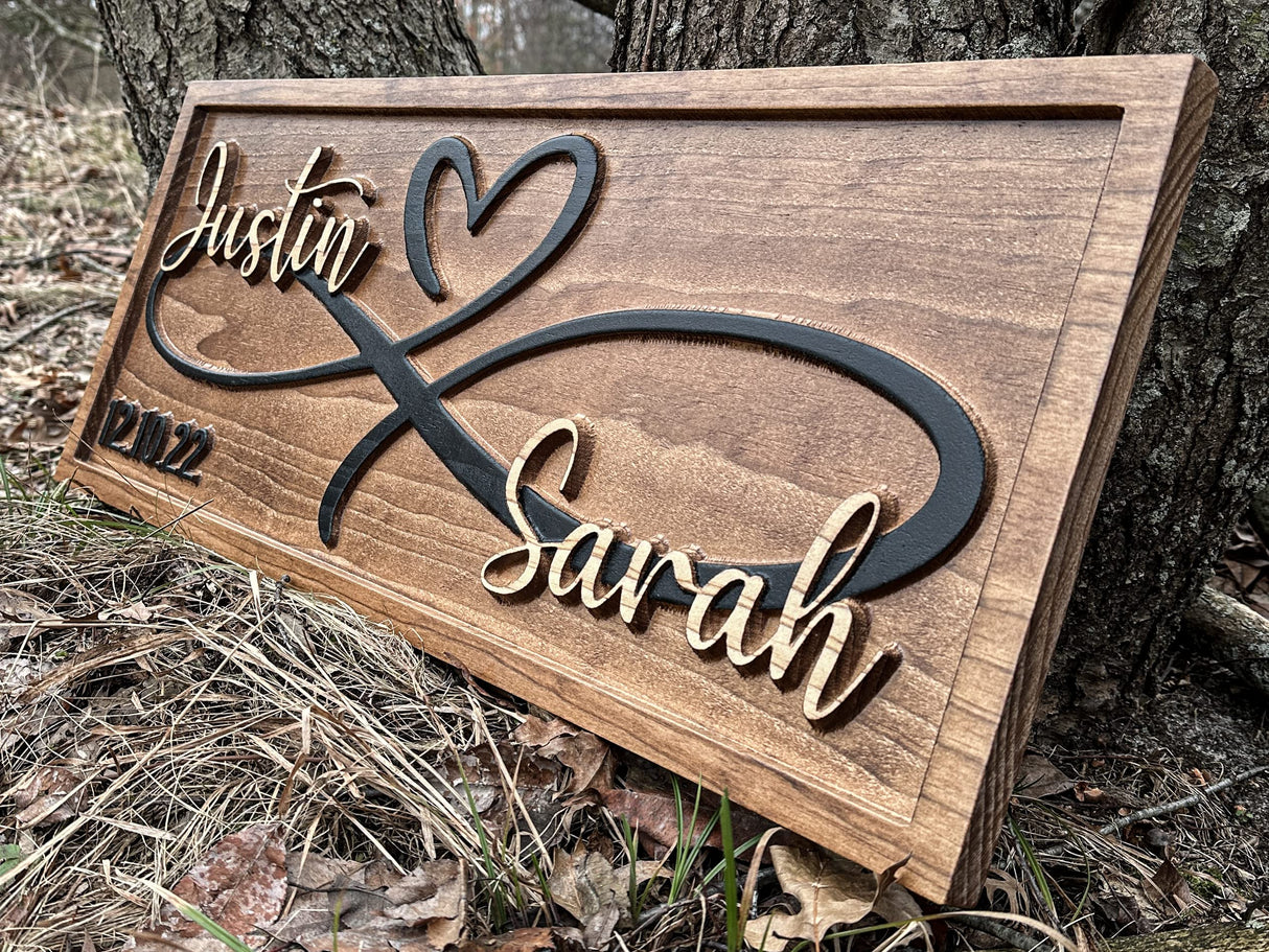 Personalized Heart Wall Decor | Wedding Gift for Couple | Wood Infinity Sign Wedding Date Engagement Anniversary Gift Bridal Shower Gift 3D Woodworker