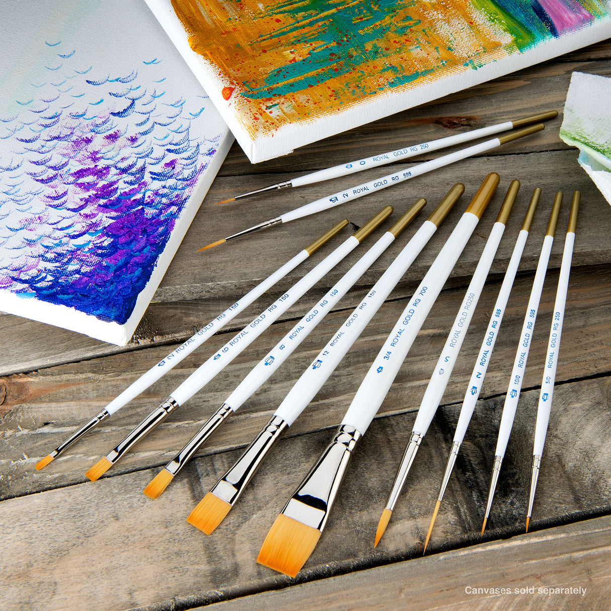 Royal Gold Royal & Langnickel 11pc Beginner Brush Set, Includes - Shader, Angular, Filbert, Detail, Script, Liner, Deerfoot & Fan Brushes Royal Gold