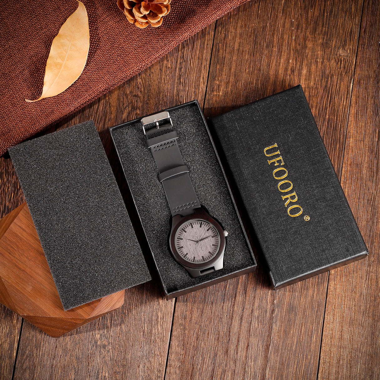 UFOORO Valentines Gifts Engraved Wooden Watches for Men, Natural Wood Watch Personalized Gifts Customized Watch for Dad Son Husband Birthday UFOORO