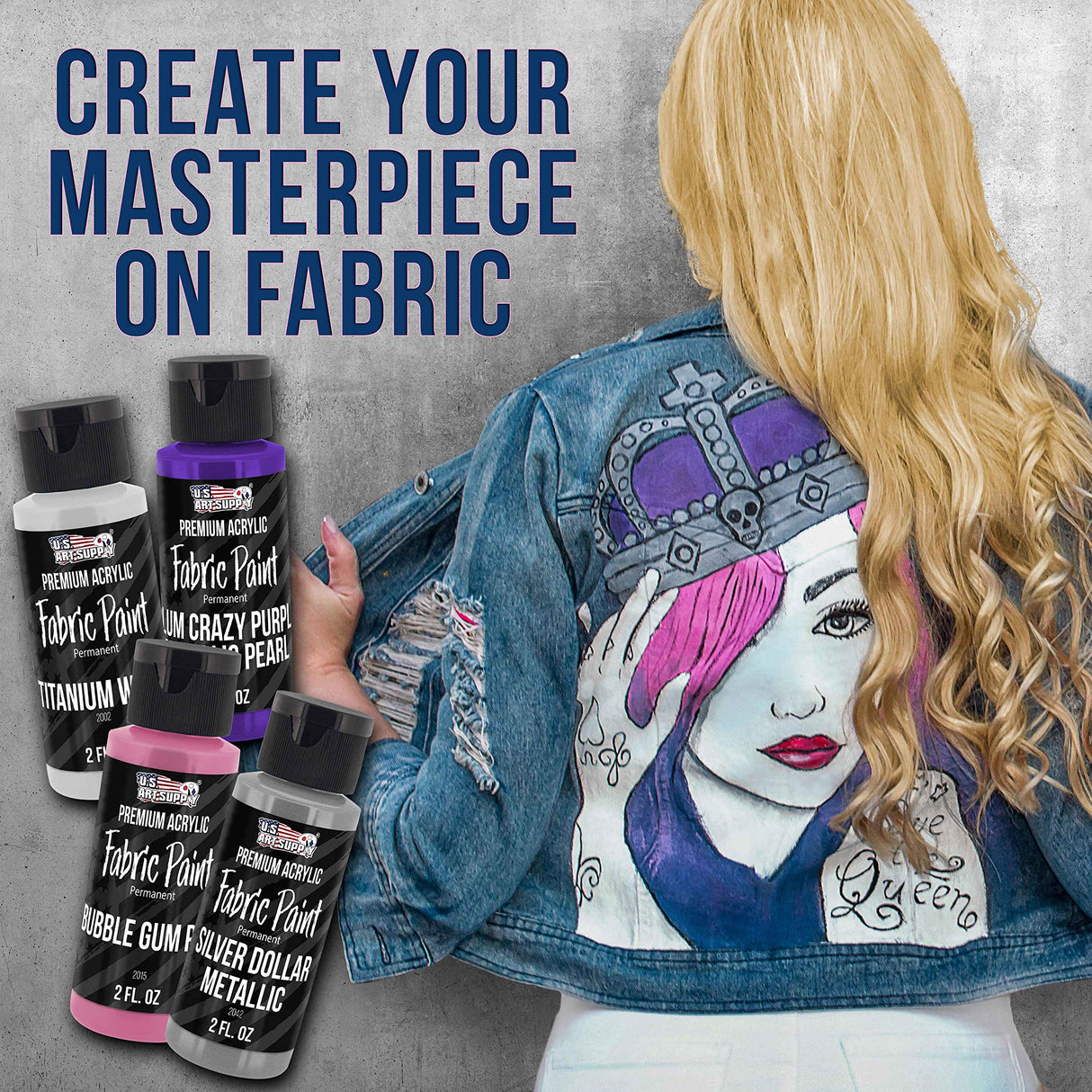 U.S. Art Supply 24 Color Set of Permanent Acrylic Fabric Paint in 2 Ounce Bottles, Plus a 7-Piece Brush Kit - Artists Textile Paint for Clothes, U.S. Art Supply