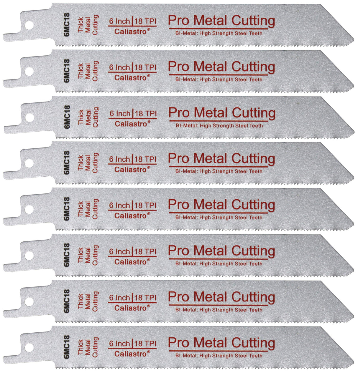 6-Inch Thick Metal Cutting Reciprocating Saw Blades (18 TPI) Made of Long Lasting Bi-Metal (HSS Teeth Bonded to HCS Body) - 8 Pack - Caliastro Caliastro