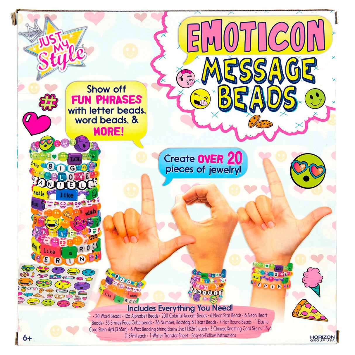Just My Style Emoticon Message Beads, DIY 20+ Custom Accessories Using Symbols Alphabet Letters & Emojis, Great for Sleepover & Girls Night, Perfect Just My Style