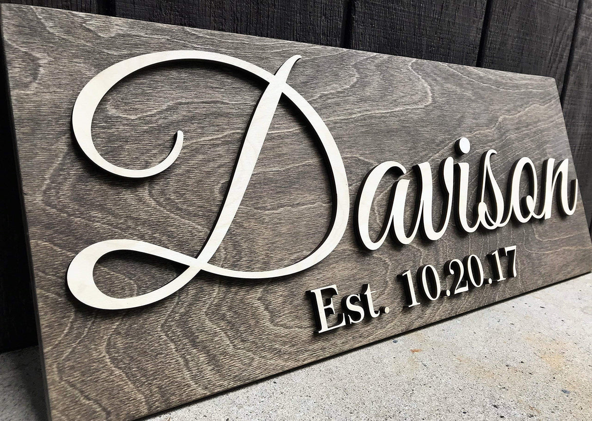 Custom Wood Sign Personalized Wedding Gift Wood Wall Art Personalized Sign Last Name Sign Established Sign Wooden Signs Bridal Shower Gift 3D Woodworker