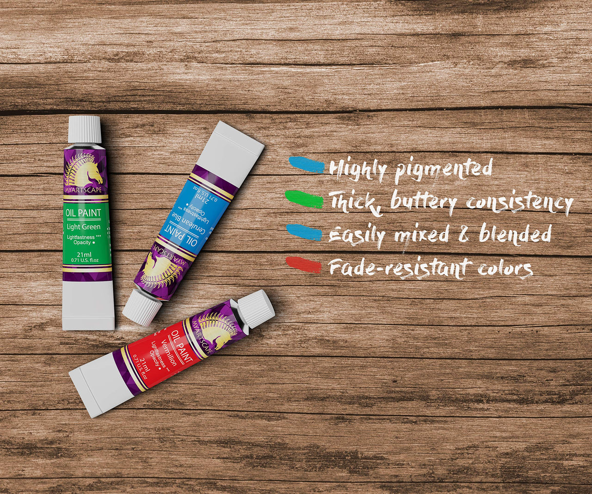 MyArtscape Oil Paint Set - 24 x 21ml Tubes - Artist Quality - Rich Vivid Oil-based Colors - Lightfast - Heavy Body - Great Saturation - Glossy Finish MyArtscape