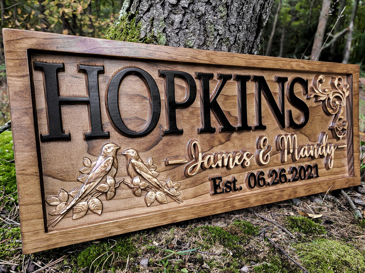 Rustic Wedding Decor | Personalized Wedding Gifts | Custom Wedding Signs | Last Name Sign | Love Bird Wall Decor | Bridal Shower Sign | Wood Garden 3D Woodworker