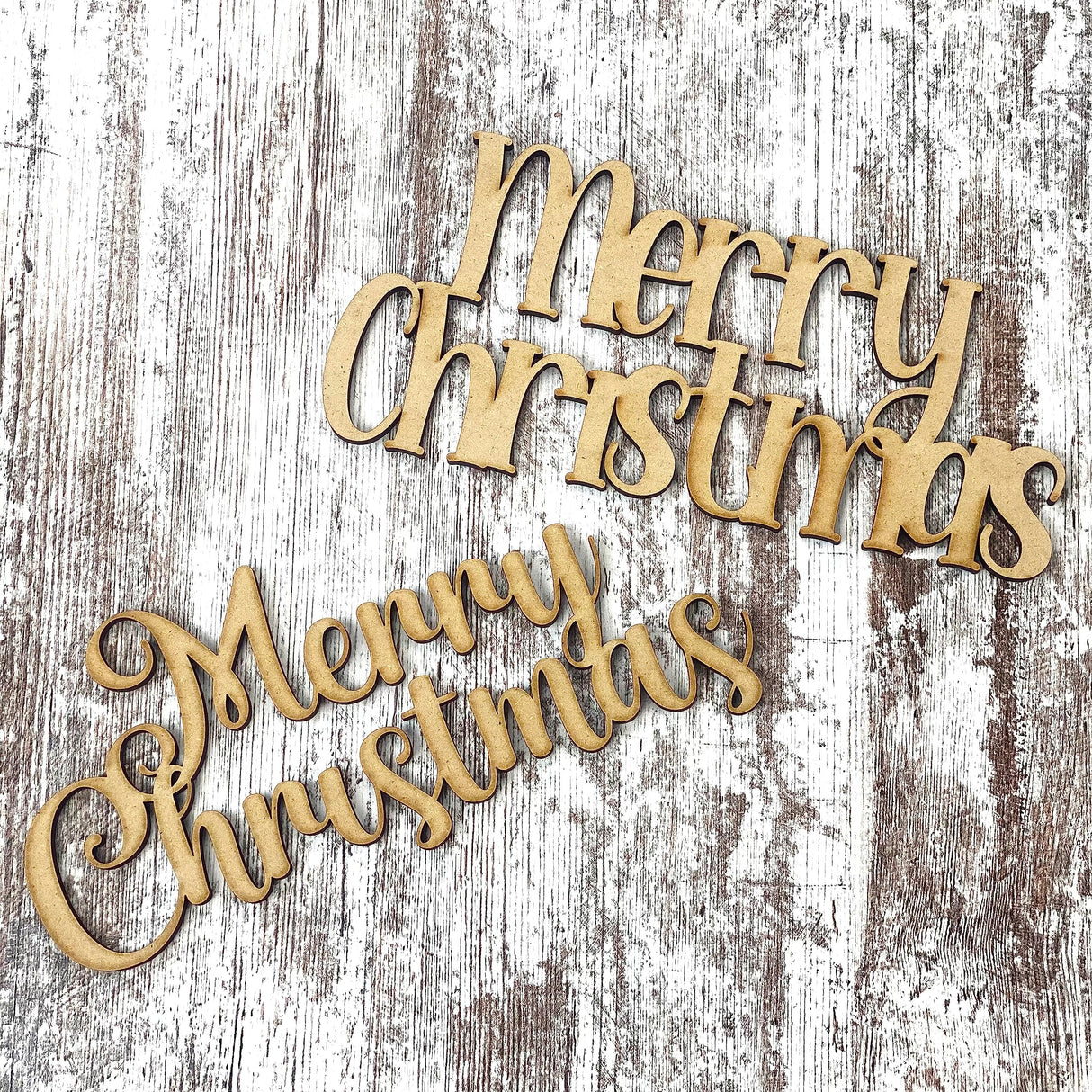 Merry Christmas Wood Cutouts for Crafts - Wooden Shapes 5mm (0.2 Inches) Thick Birch - Wreath Enhancement Add On Pink Door Wreaths