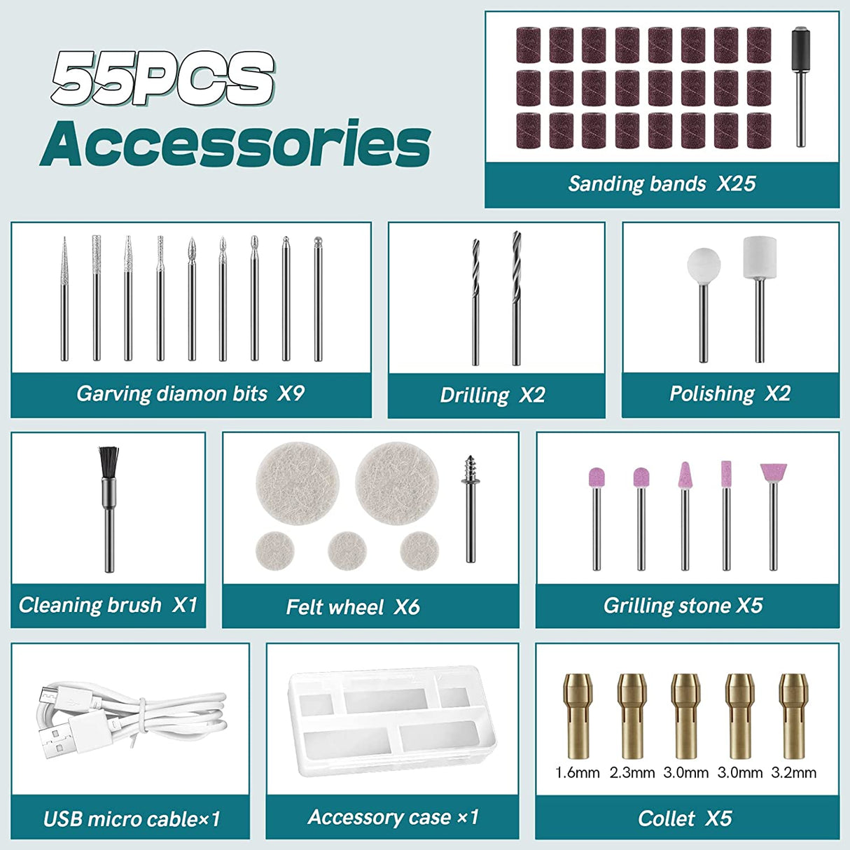 Cordless Rotary Tool , 3.7V Mini Rotary Tool Kit with 55Pcs Accessories, 3-Speed USB Charging Power Rotary Tool for Sanding, Polishing, Engraving, WoodArtSupply