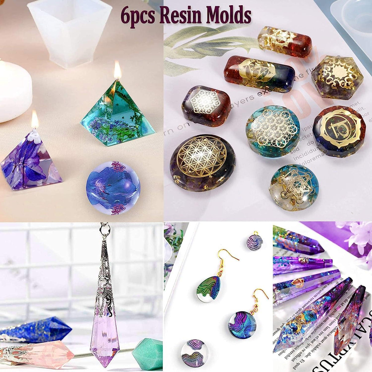 Resin Mold Kit for Beginners - 125PCS Contains Resin Orgone Chakra Pyramid Mold, Earring Necklace Mold WoodArtSupply