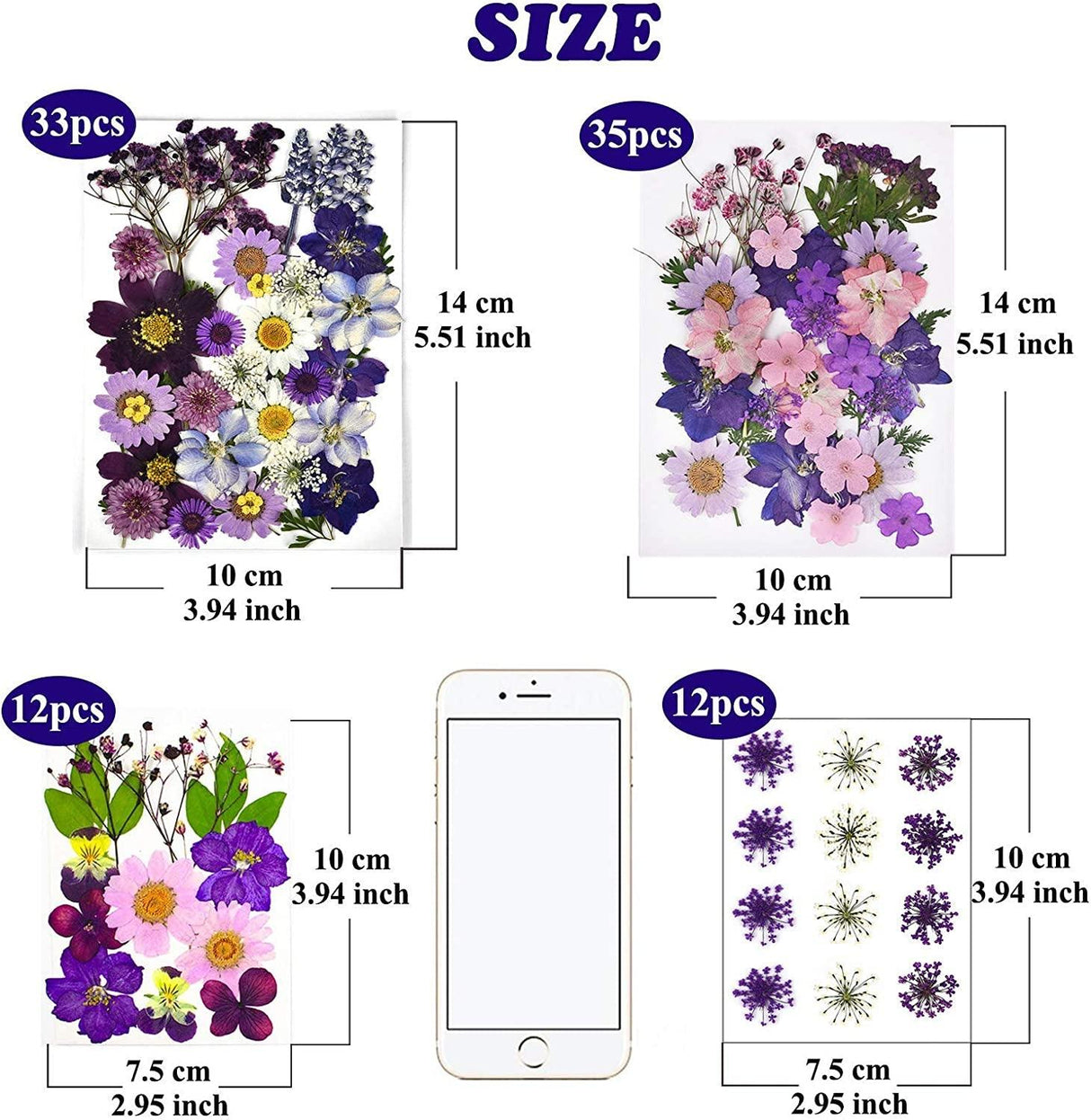 92 Pcs Purple Dried Pressed Flowers Real Natural Leave Petals for DIY Resin Candle Jewelry Nail Crafts WoodArtSupply