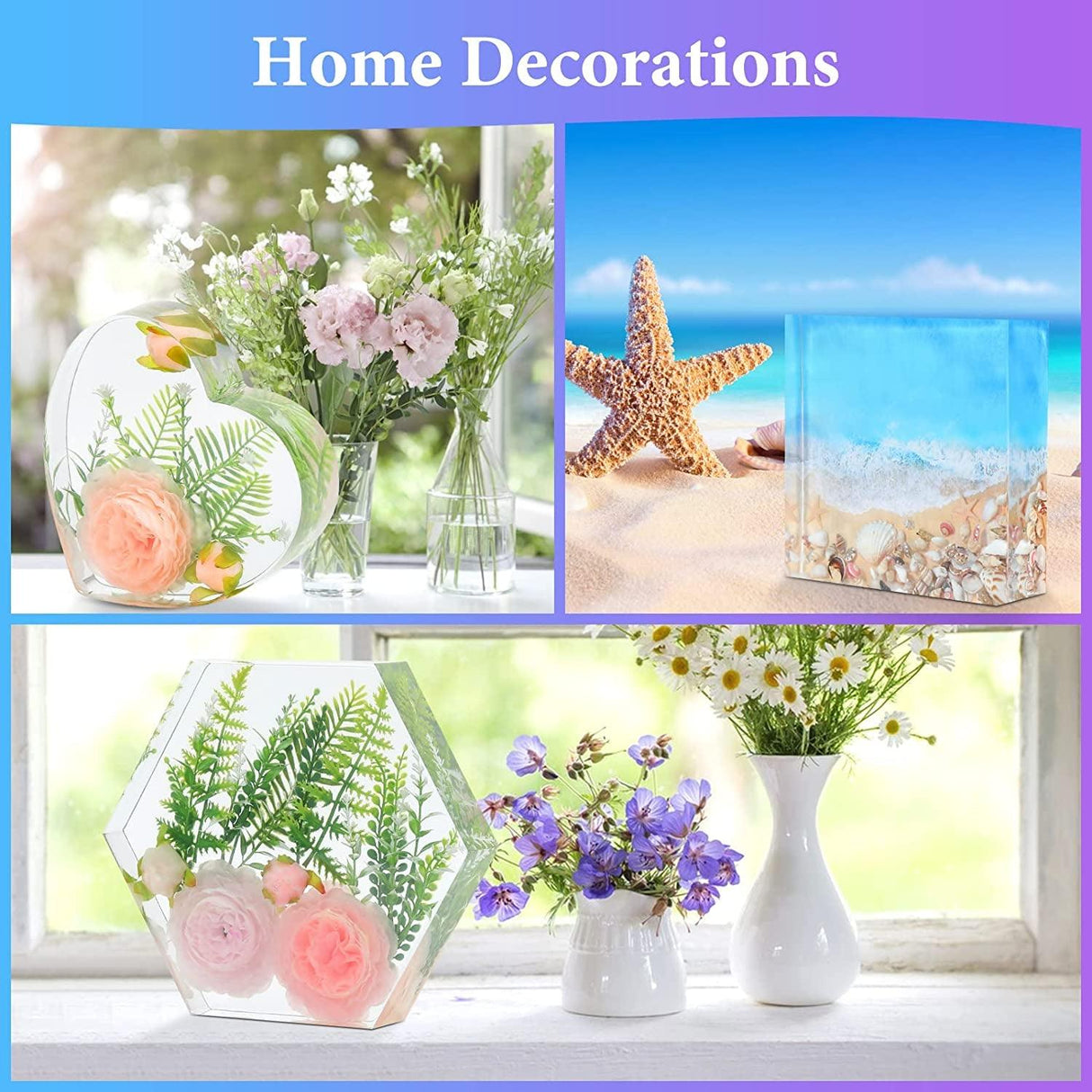 3 PCS Large Resin Molds Silicone, Silicone Molds for Resin Including Large Hexagonal and Square Heart Resin Mold, Epoxy Resin Molds for Flower WoodArtSupply