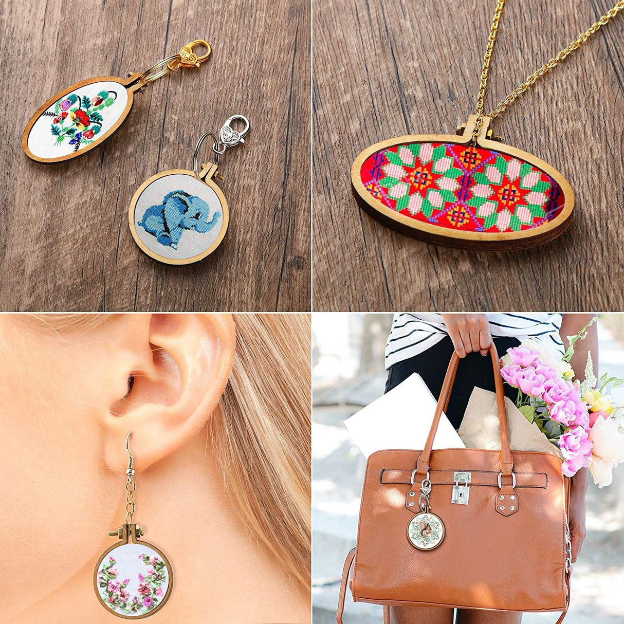 Mini Embroidery Hoop Wooden Mini Crossing Stitch Hoop Mini Ring Embroidery Circle for DIY Pendant Crafts, Round, Oval Vertical, Oval Horizontal (16 WoodArtSupply