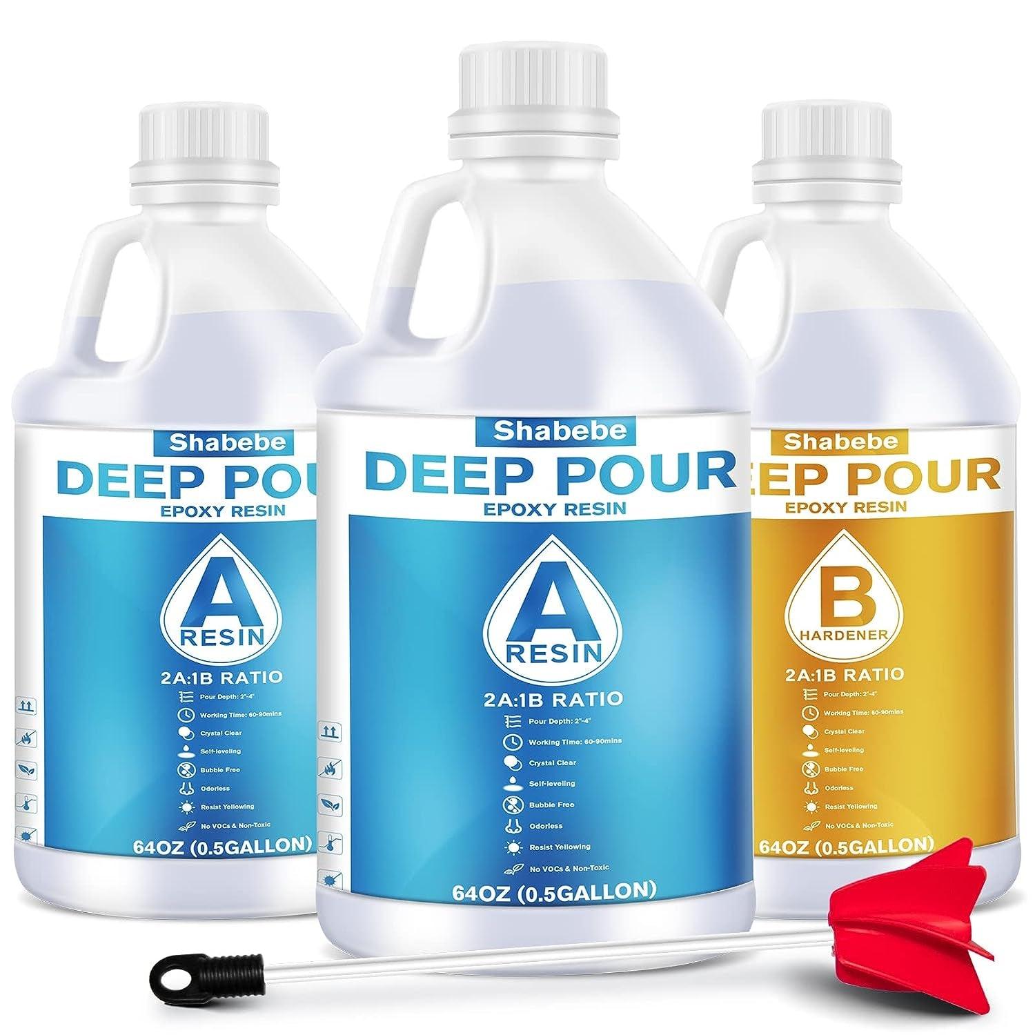 Deep Pour Epoxy Resin 1.5 Gallon, 2 to 4 Inch Depth Clear Epoxy Resin Kit  with Mixer, Bubble Free, Low Odor 2:1 Casting Resin for Table Top