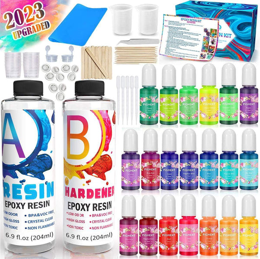 Crystal Epoxy Resin Kit - Color Dye Pigment Craft Supplies & Materials Art Set Kit with Silicone Mat - WoodArtSupply