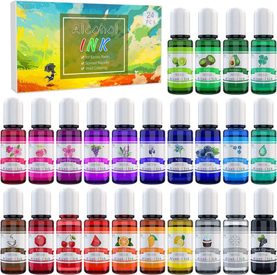 Alcohol Ink Set - 24 Vibrant Colors Alcohol-Based Ink for Resin Petri Dish Making, Epoxy Resin Painting - Concentrated Alcohol Paint Color Dye for