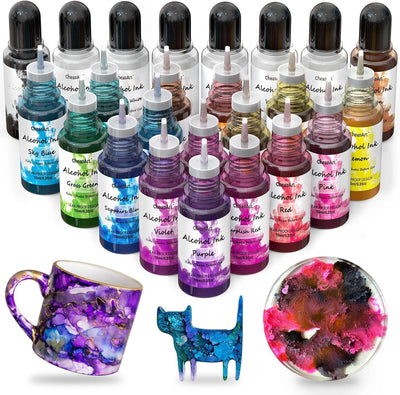 Alcohol Ink for Epoxy Resin - 24 Bottles Alcohol-Based Ink Set Vibrant Color High Concentrated Alcohol Paint Pigment Resin Ink for Resin Dye Crafts