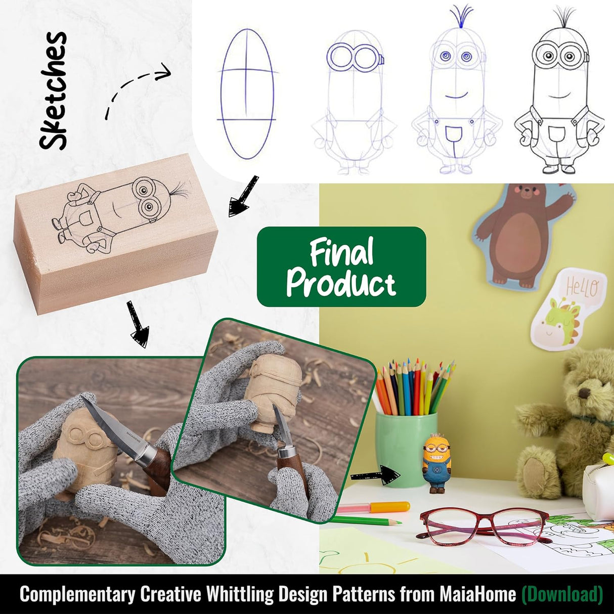 Whittling Kit for Beginners Includes 8-Basswood Wood Carving Blocks Set, 3Pcs Whittling Knife - Wood Carving Kit with Tools and Carving Knifes for WoodArtSupply