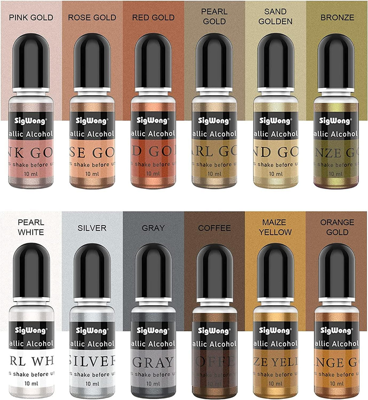 Metallic Alcohol Ink Set - 24 Metal Color Alcohol-Based Ink, Shimmer Mixatives Epoxy Resin Paint Colour Dye Great for Resin Petri Dish, Yupo, WoodArtSupply