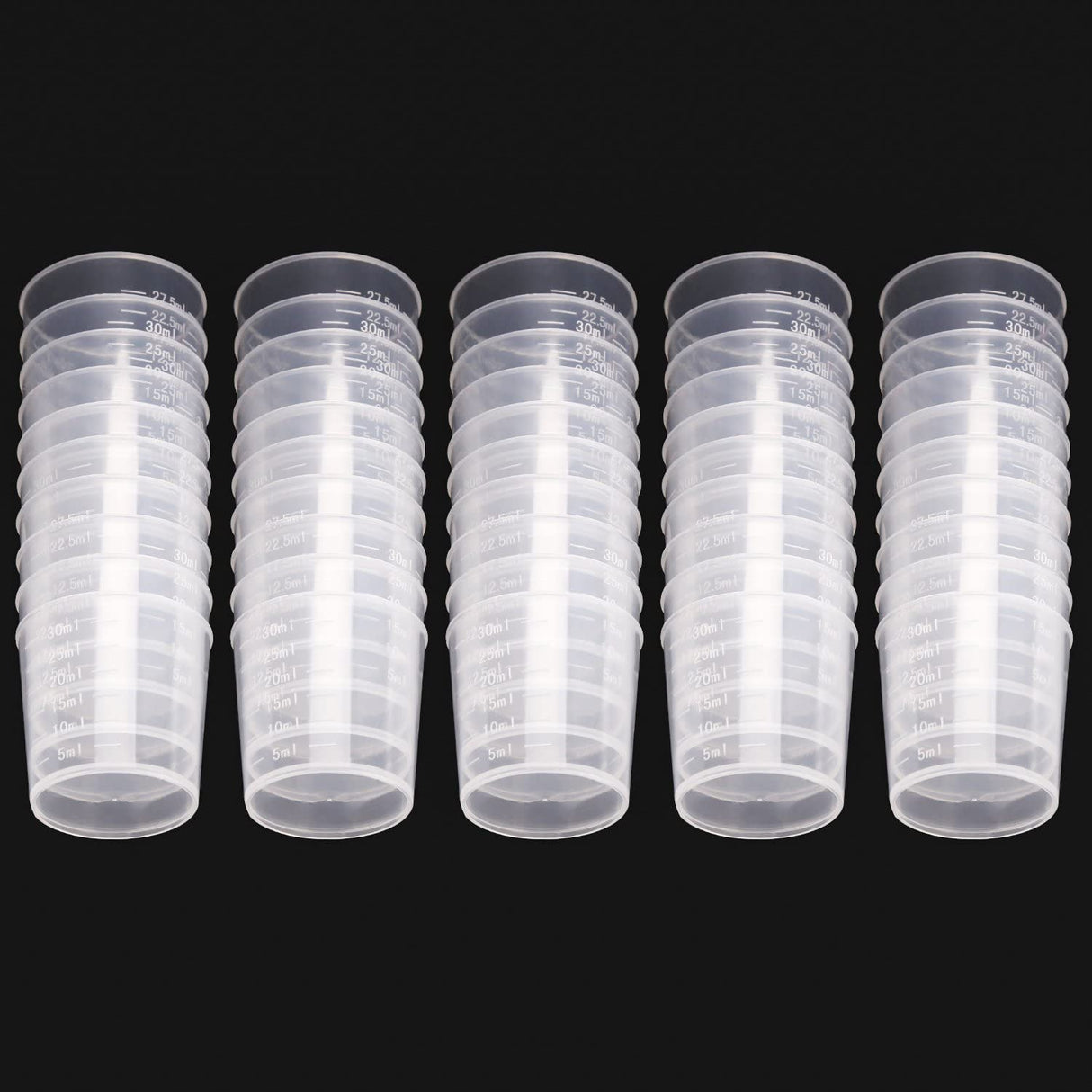 50 Pack 30Ml Plastic Reusable Graduated Cups Transparent Scale Cups with 50 Pack Wooden Stirring Sticks for Mixing Paint, Stain, Epoxy, Resin WoodArtSupply