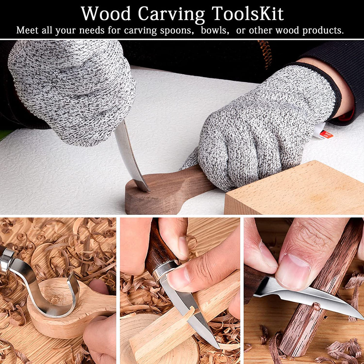 Wood Carving Tools Set,Detail and Hook Carving Knife Kit for Beginners,Trimming Knife for Spoon Bowl Cup Woodwork,Round Handle Design and 6Pcs SK2 WoodArtSupply