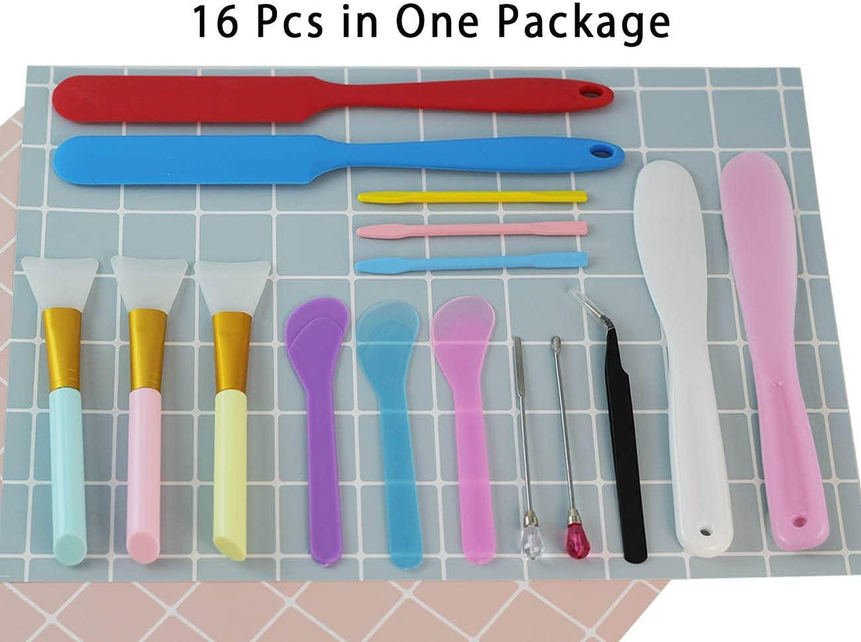 Silicone Stir Sticks Kit 16Pcs, Silicone Epoxy Brush, Silicone Stirring Tool, Mixing Spoon, Silicone Scraper DIY Crafts Tool for Resin Epoxy Liquid WoodArtSupply