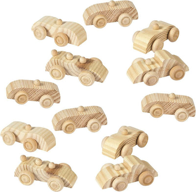 Unfinished Paintable Wooden Cars, Set of 12 - DIY Toys and Wood Crafts for Kids