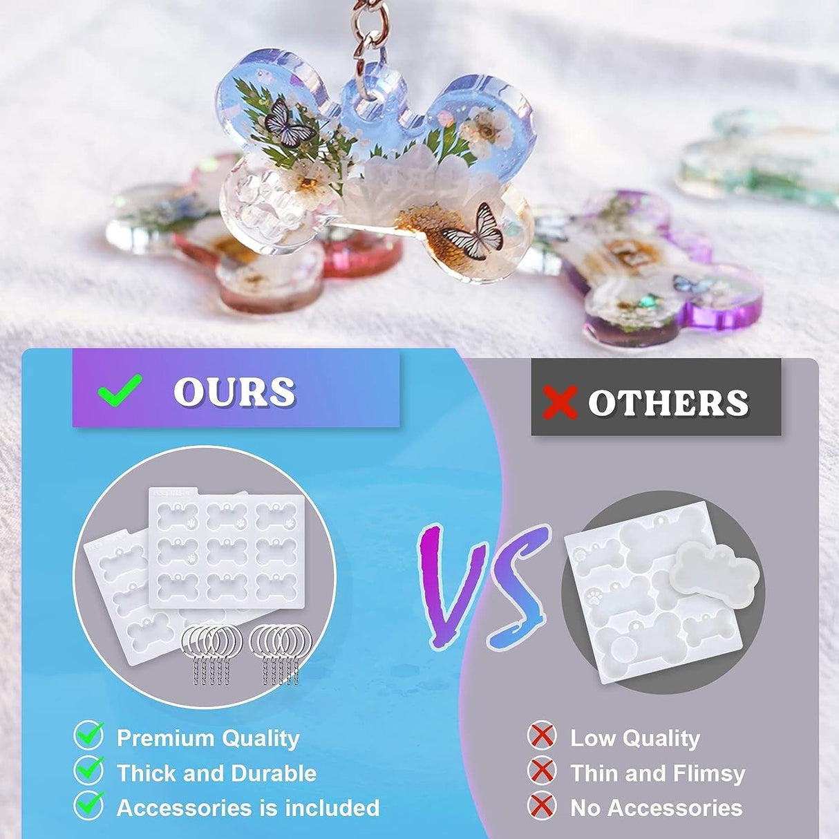 Pet Tag Resin Molds Silicone for Cat Dog | Epoxy Resin & UV Resin Bone Shape Keychain Molds with 10Pcs Key Ring & 10Pcs Jump Ring, DIY Keychain WoodArtSupply