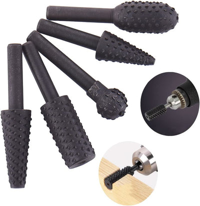 Rotary Drill Bits Set Wood Carving File Rasp Drill Bit of 5Pcs, 1/4" 6Mm Shank Tool Power Tools Woodworking Chisel Shaped Rotating Embossed Grinding