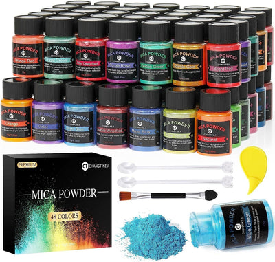Mica Powder,48 Colors - 10G/Bottle of Natural Pigment Powder for Epoxy Resin,Soap Making,Candle Making,Lip Gloss,Car Freshies,Dye,Nail Polish,Bath