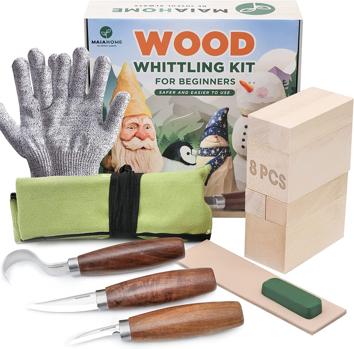 Whittling Kit for Beginners Includes 8-Basswood Wood Carving Blocks Set, 3Pcs Whittling Knife - Wood Carving Kit with Tools and Carving Knifes for WoodArtSupply