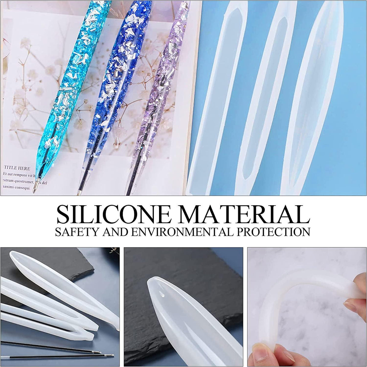 9 Pieces Pen Resin Mold, Epoxy Resin Molds with 75 Pieces Ink Pen Refills,Ballpoint Pen Silicone Molds Resin Casting Molds for DIY Resin Crafts WoodArtSupply