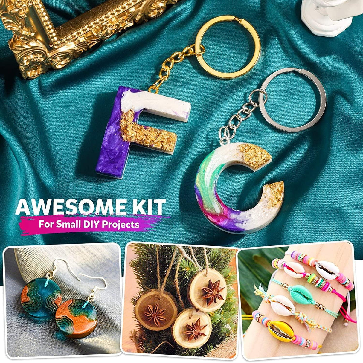 222 PCS Pin Vise Kit for Resin Molds, Steel Hand Drill with Drill Bits & Grip Nose Pliers & Keychain Supplies Jump Rings, Hand Drill for Silicone WoodArtSupply